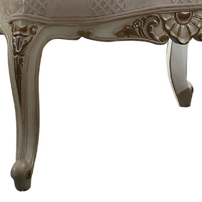 Textured Fabric Upholstered Chair with Left Facing Leaf, White and Beige