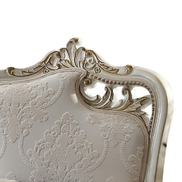 Textured Fabric Upholstered Chair with Right Facing Leaf, White and Beige