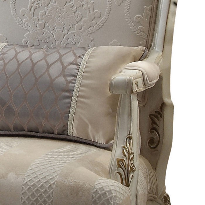 Textured Fabric Upholstered Chair with Right Facing Leaf, White and Beige