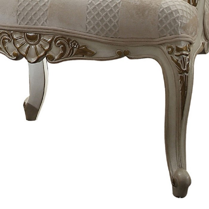 Textured Fabric Upholstered Chair with Right Facing Leaf, White and Beige