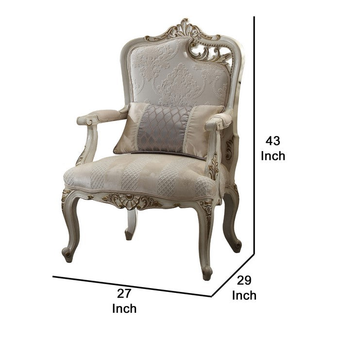 Textured Fabric Upholstered Chair with Right Facing Leaf, White and Beige
