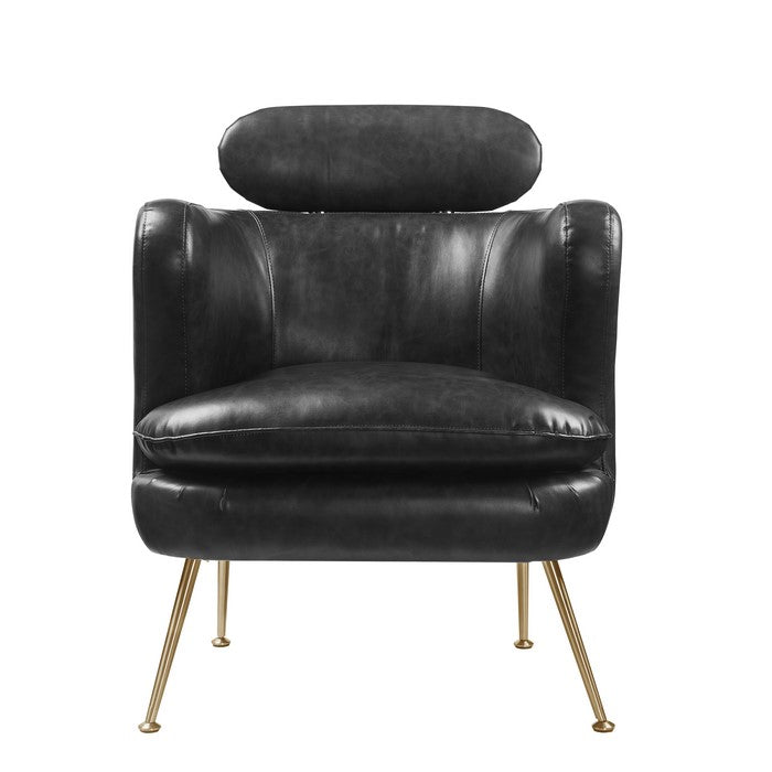 Leatherette Accent Chair with Shelter Sloped Armrest, Black