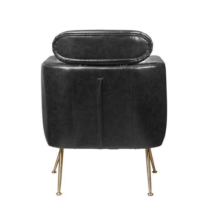 Leatherette Accent Chair with Shelter Sloped Armrest, Black