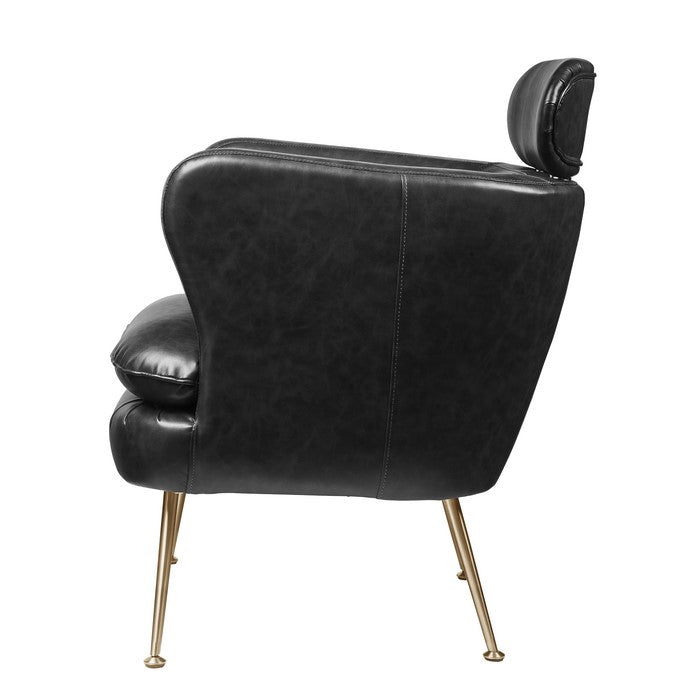 Leatherette Accent Chair with Shelter Sloped Armrest, Black
