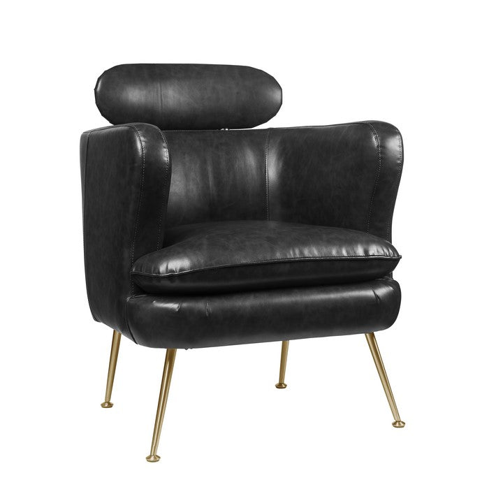 Leatherette Accent Chair with Shelter Sloped Armrest, Black