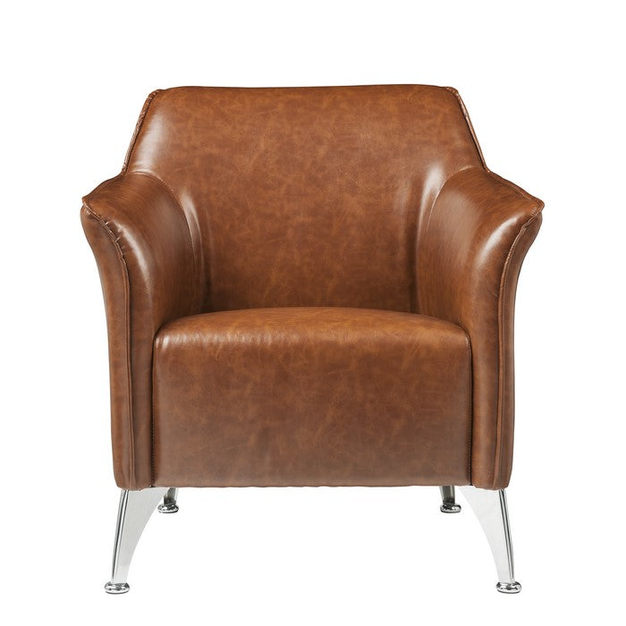 Leatherette Accent Chair with Track Armrest and Welt Trim Details, Brown