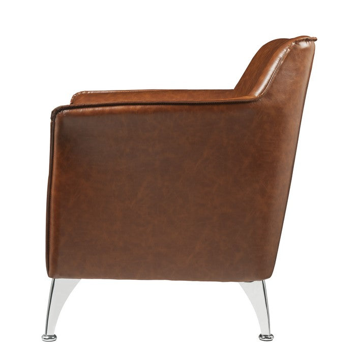 Leatherette Accent Chair with Track Armrest and Welt Trim Details, Brown