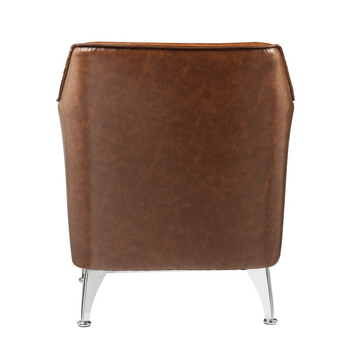 Leatherette Accent Chair with Track Armrest and Welt Trim Details, Brown