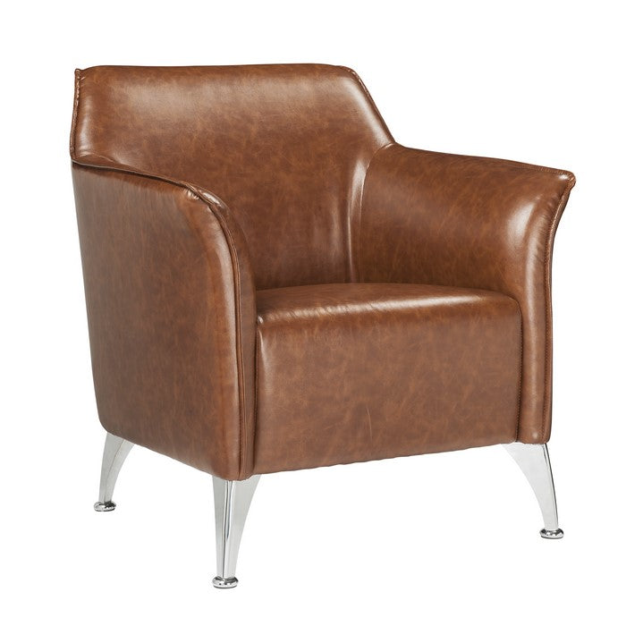 Leatherette Accent Chair with Track Armrest and Welt Trim Details, Brown