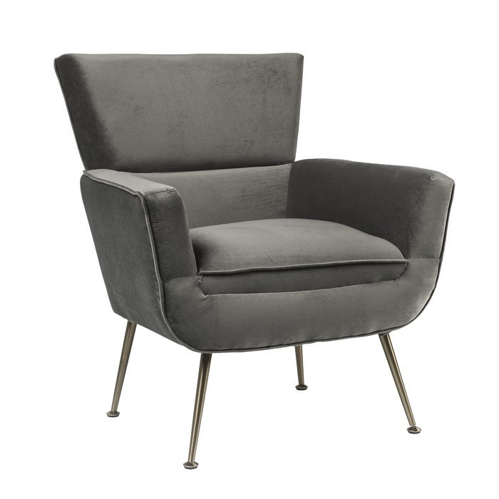 Fabric Upholstered Accent Chair with Angled Legs and Flared Armrests, Gray