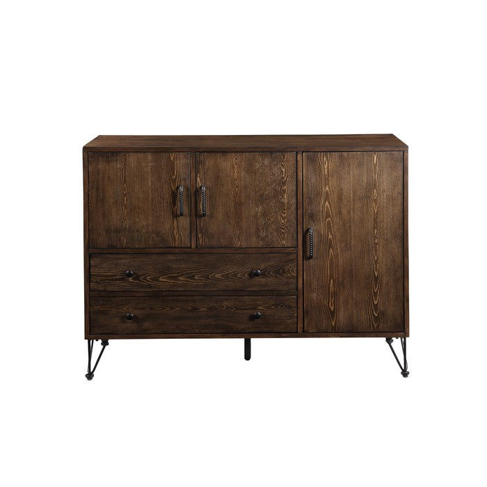 Industrial Style Wooden Server with 3 Doors and 2 Drawers, Brown