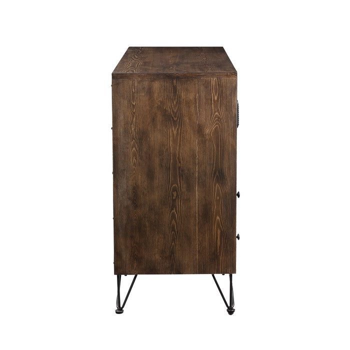 Industrial Style Wooden Server with 3 Doors and 2 Drawers, Brown
