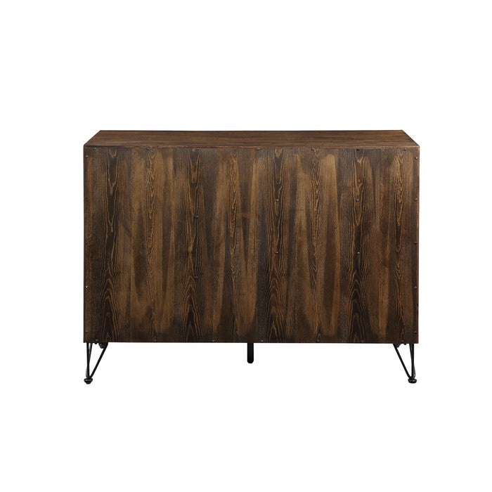 Industrial Style Wooden Server with 3 Doors and 2 Drawers, Brown