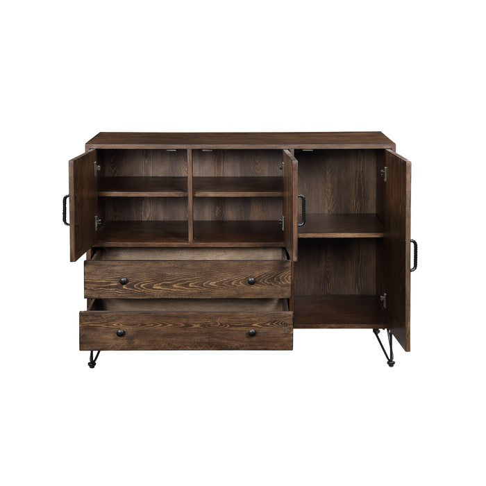 Industrial Style Wooden Server with 3 Doors and 2 Drawers, Brown