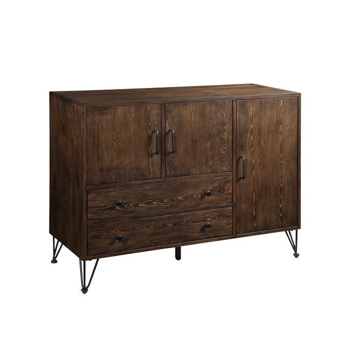 Industrial Style Wooden Server with 3 Doors and 2 Drawers, Brown