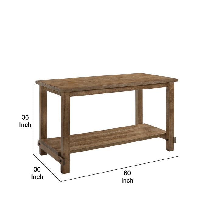 Counter Height Wooden Dining Table with Open Bottom Shelf, Brown