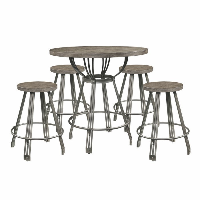 5 Piece Counter Height Set with 1 Table and 4 Stools, Gray