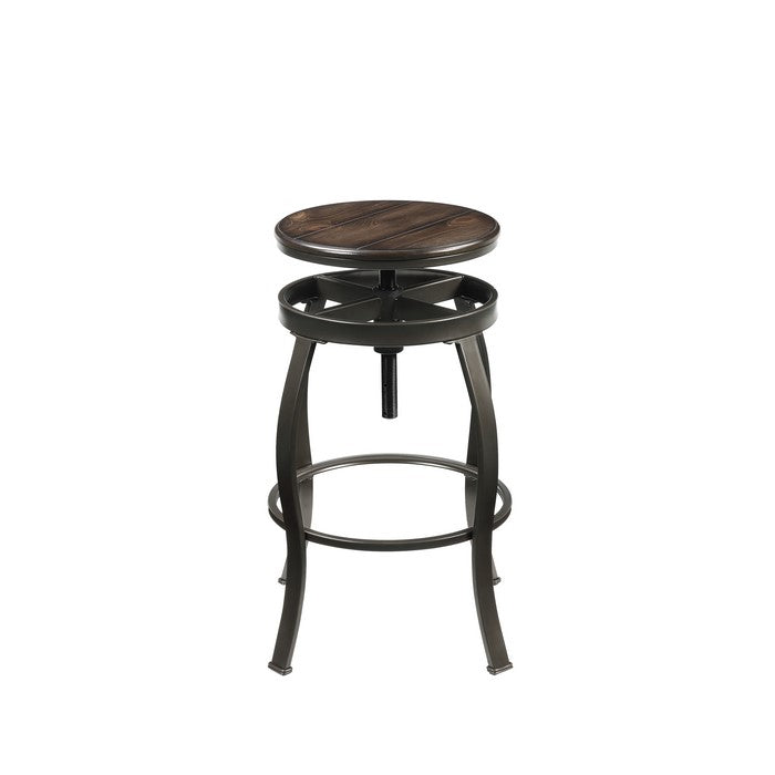 Bar Set with 1 Table and 2 Adjustable Height Stools, Bronze and Brown