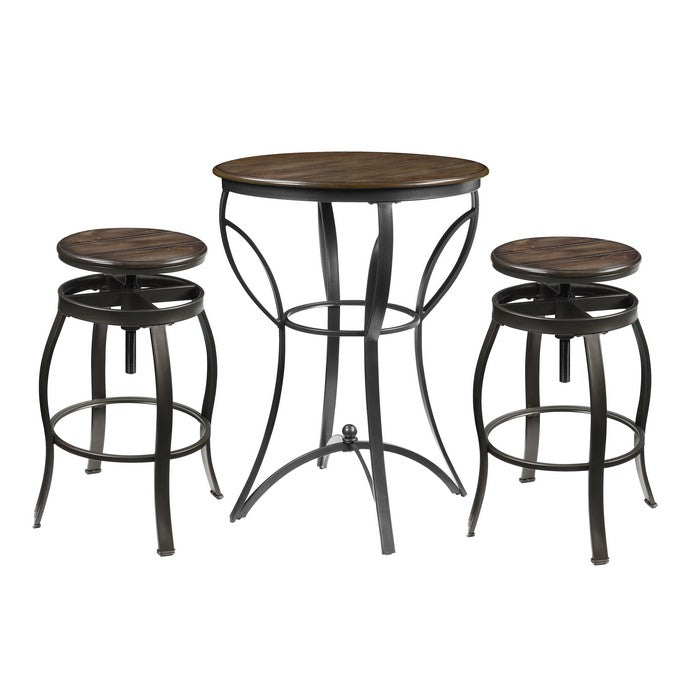 Bar Set with 1 Table and 2 Adjustable Height Stools, Bronze and Brown