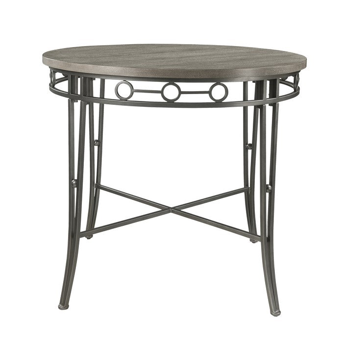 Counter Height Dining Table with Round Top and Geometric Metal Accents,Gray