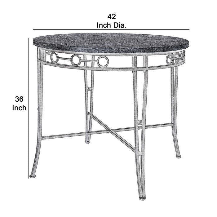 Counter Height Dining Table with Round Top and Geometric Metal Accents,Gray