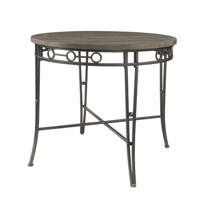 Counter Height Dining Table with Round Top and Geometric Metal Accents,Gray