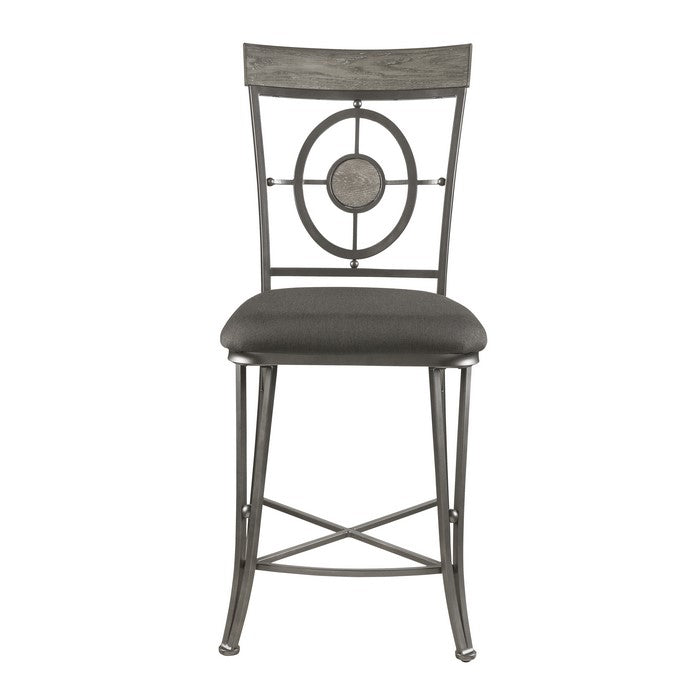 Counter Height Metal Chair with Geometrical Backrest, Set of 2, Gray