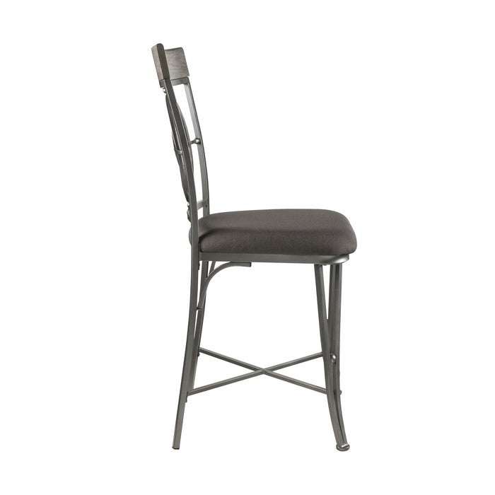 Counter Height Metal Chair with Geometrical Backrest, Set of 2, Gray