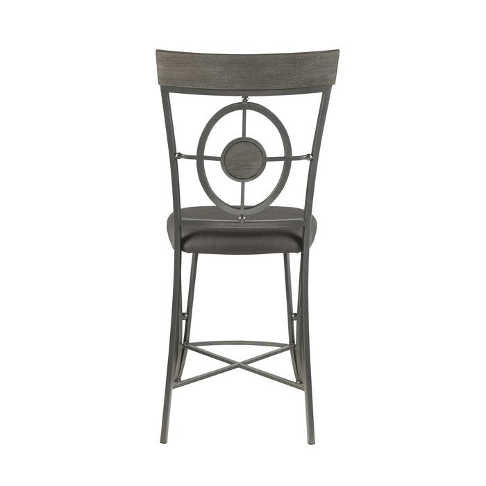 Counter Height Metal Chair with Geometrical Backrest, Set of 2, Gray