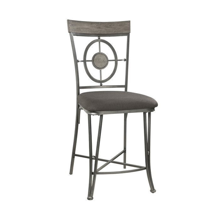 Counter Height Metal Chair with Geometrical Backrest, Set of 2, Gray