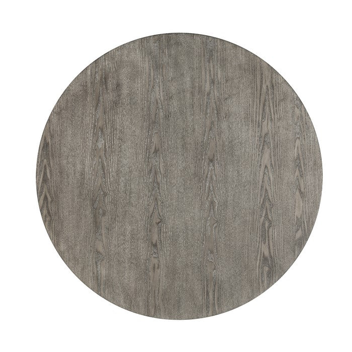 Round Dining Table with Wooden Top and Geometric Metal Accents, Gray