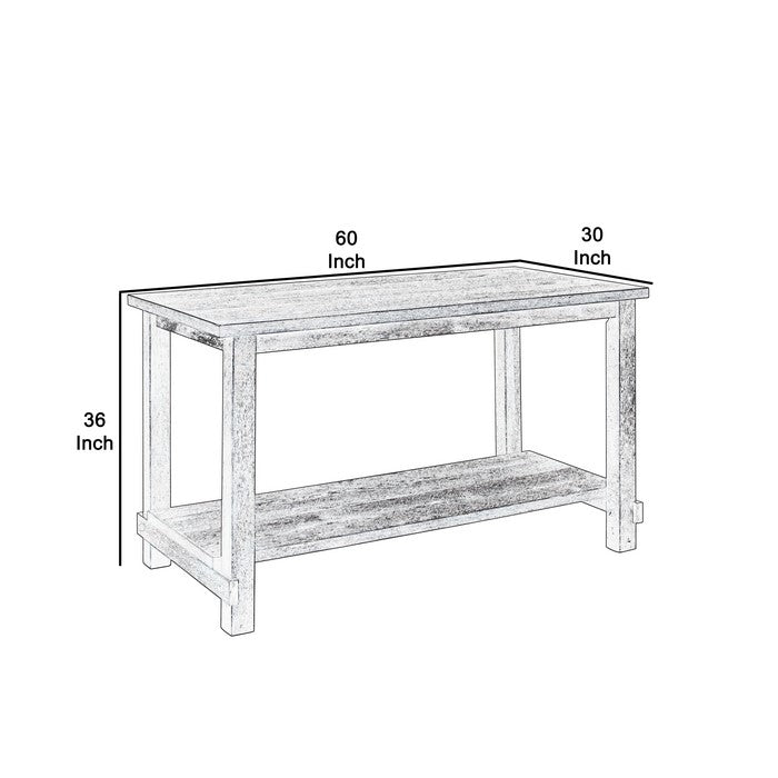 Counter Height Wooden Dining Table with Open Bottom Shelf, Gray
