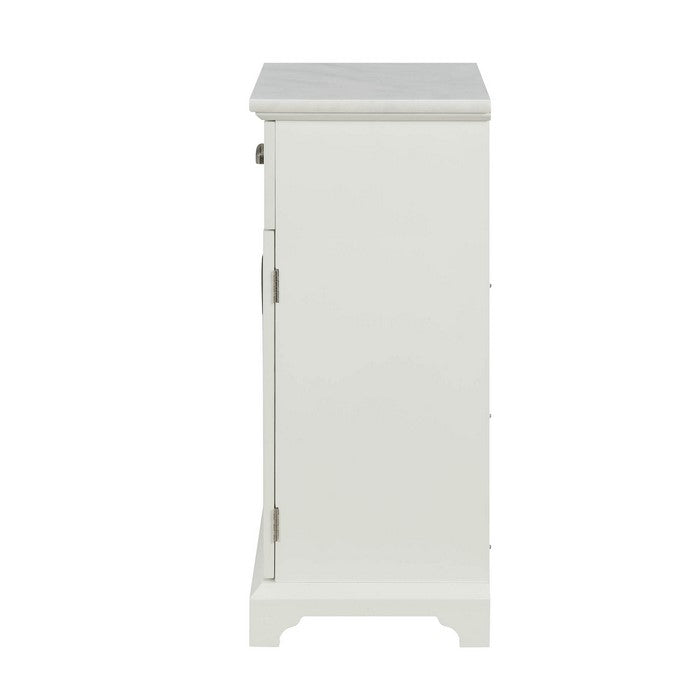 1 Drawer Wooden Cabinet with Frosted Glass Door and Marble Top, White