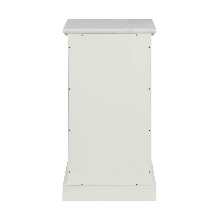 1 Drawer Wooden Cabinet with Frosted Glass Door and Marble Top, White