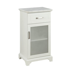 1 Drawer Wooden Cabinet with Frosted Glass Door and Marble Top, White