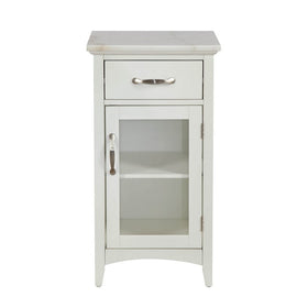 1 Drawer Wooden Cabinet with Glass Door and Marble Top, White