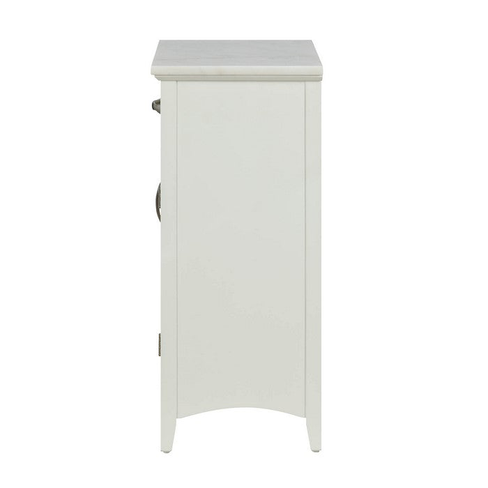 1 Drawer Wooden Cabinet with Glass Door and Marble Top, White