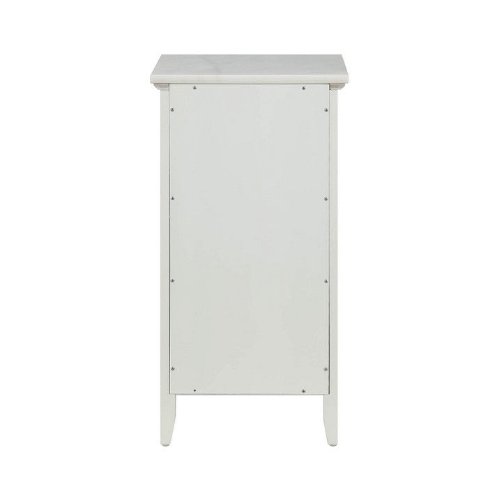 1 Drawer Wooden Cabinet with Glass Door and Marble Top, White