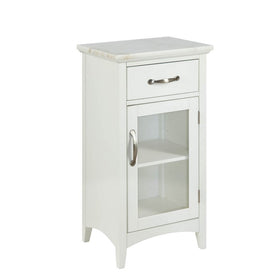 1 Drawer Wooden Cabinet with Glass Door and Marble Top, White