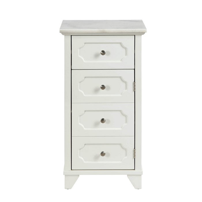 1 Drawer Wooden Cabinet with False Drawer Door and Marble Top, White