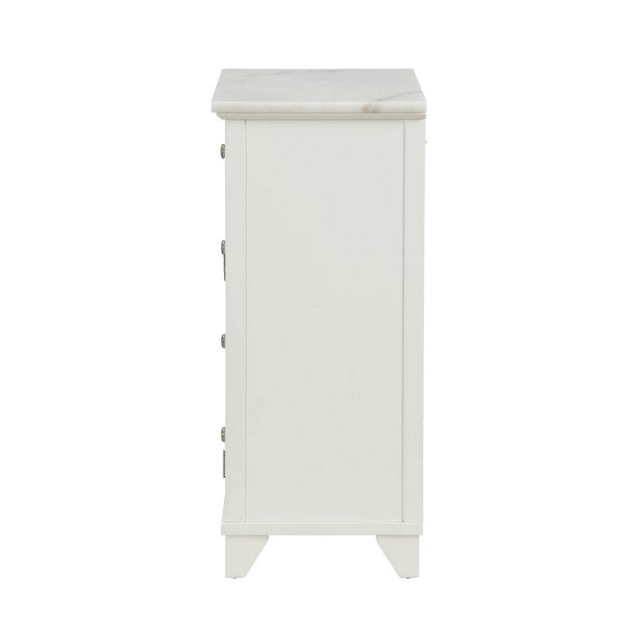 1 Drawer Wooden Cabinet with False Drawer Door and Marble Top, White
