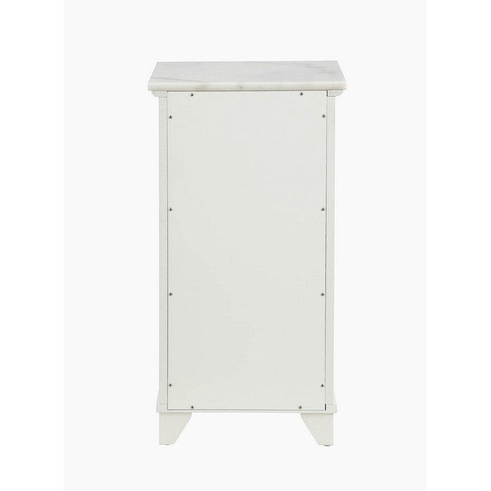 1 Drawer Wooden Cabinet with False Drawer Door and Marble Top, White
