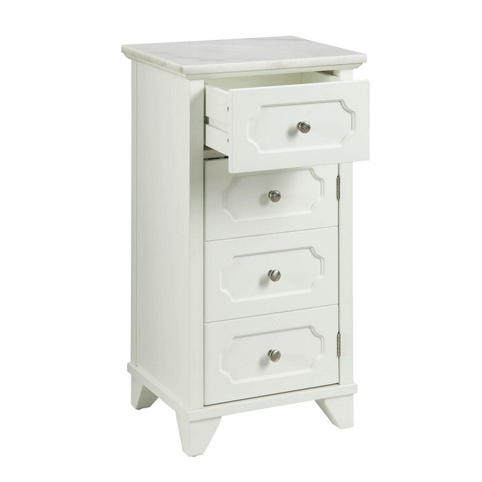 1 Drawer Wooden Cabinet with False Drawer Door and Marble Top, White