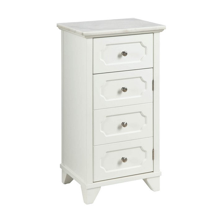 1 Drawer Wooden Cabinet with False Drawer Door and Marble Top, White