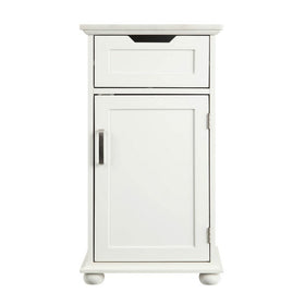 1 Door Wooden Cabinet with Carved Pull Drawer and Marble Top, White