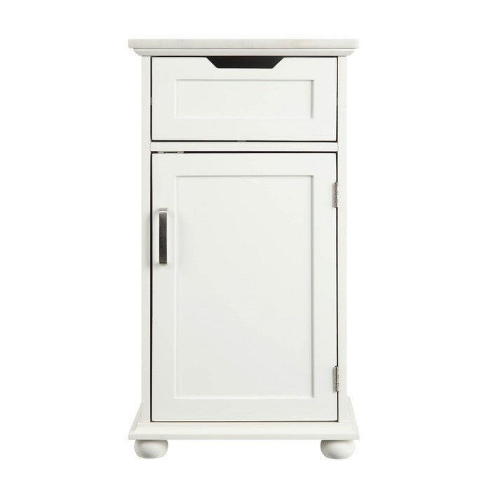 1 Door Wooden Cabinet with Carved Pull Drawer and Marble Top, White