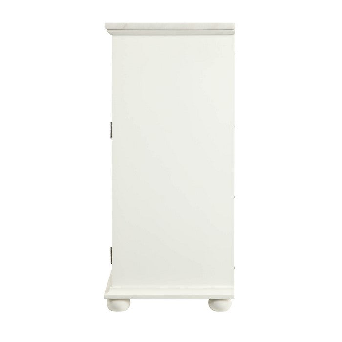 1 Door Wooden Cabinet with Carved Pull Drawer and Marble Top, White