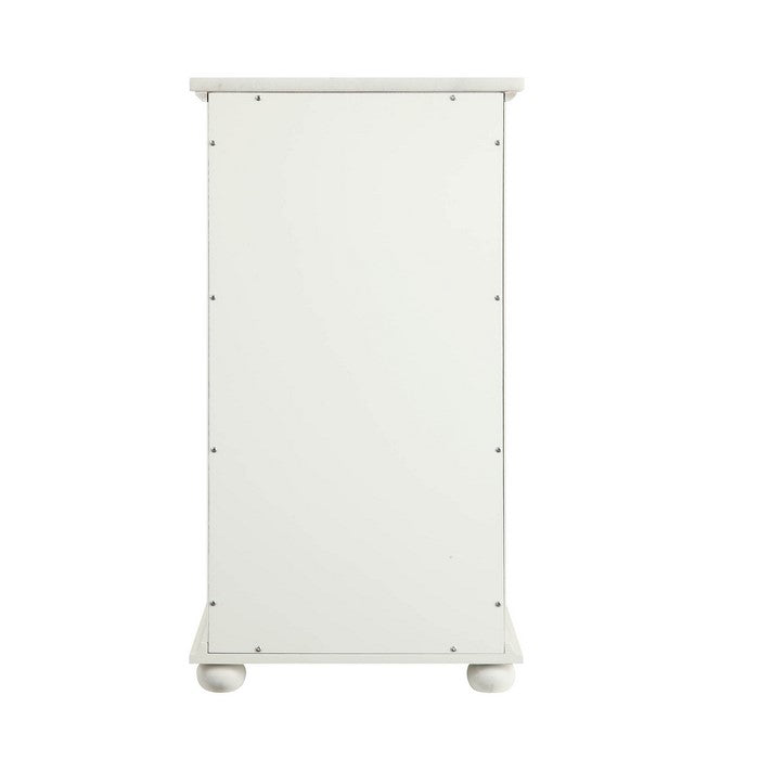 1 Door Wooden Cabinet with Carved Pull Drawer and Marble Top, White