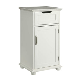 1 Door Wooden Cabinet with Carved Pull Drawer and Marble Top, White