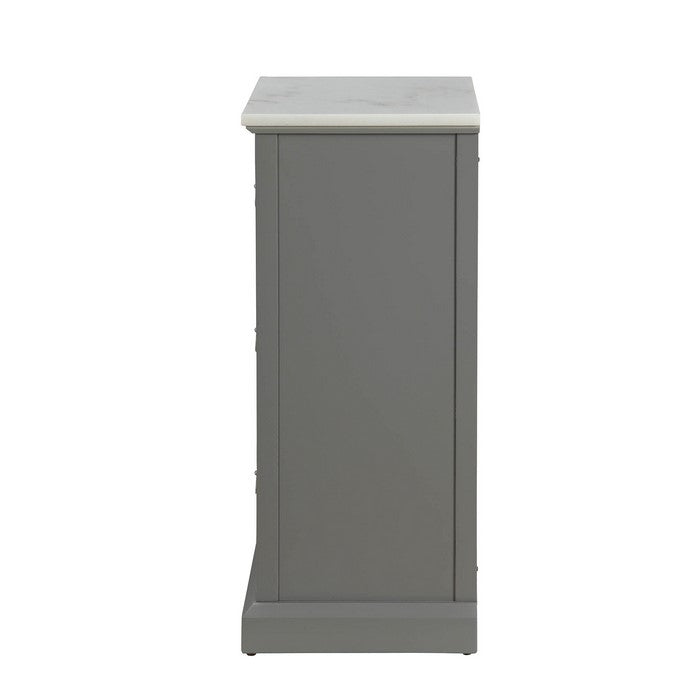 3 Drawer Wooden Cabinet with Shutter Design and Marble Top, Gray and White